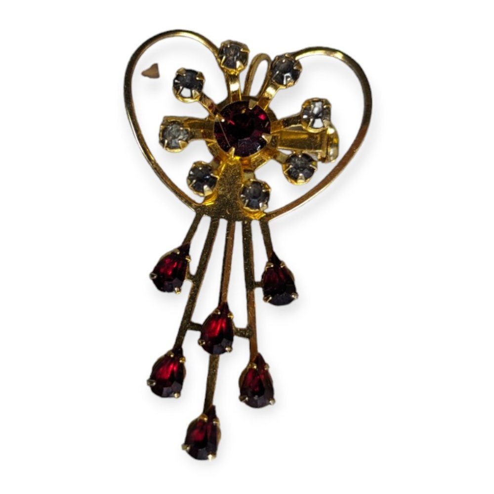 Red Gold Tone Brooch Shooting Star with Rhinestones